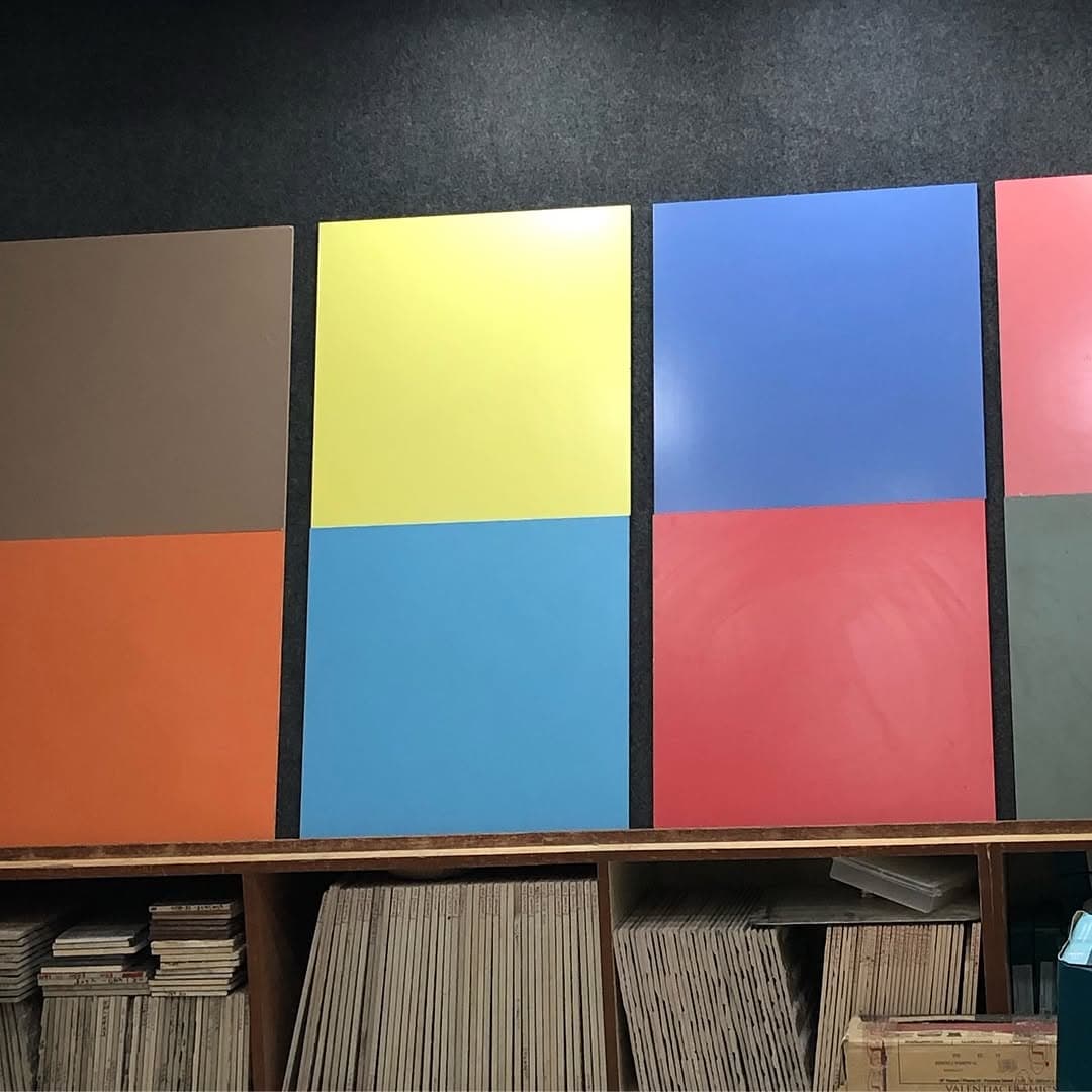 Bright coloured wall tile panels on display at RK Sanitarywares