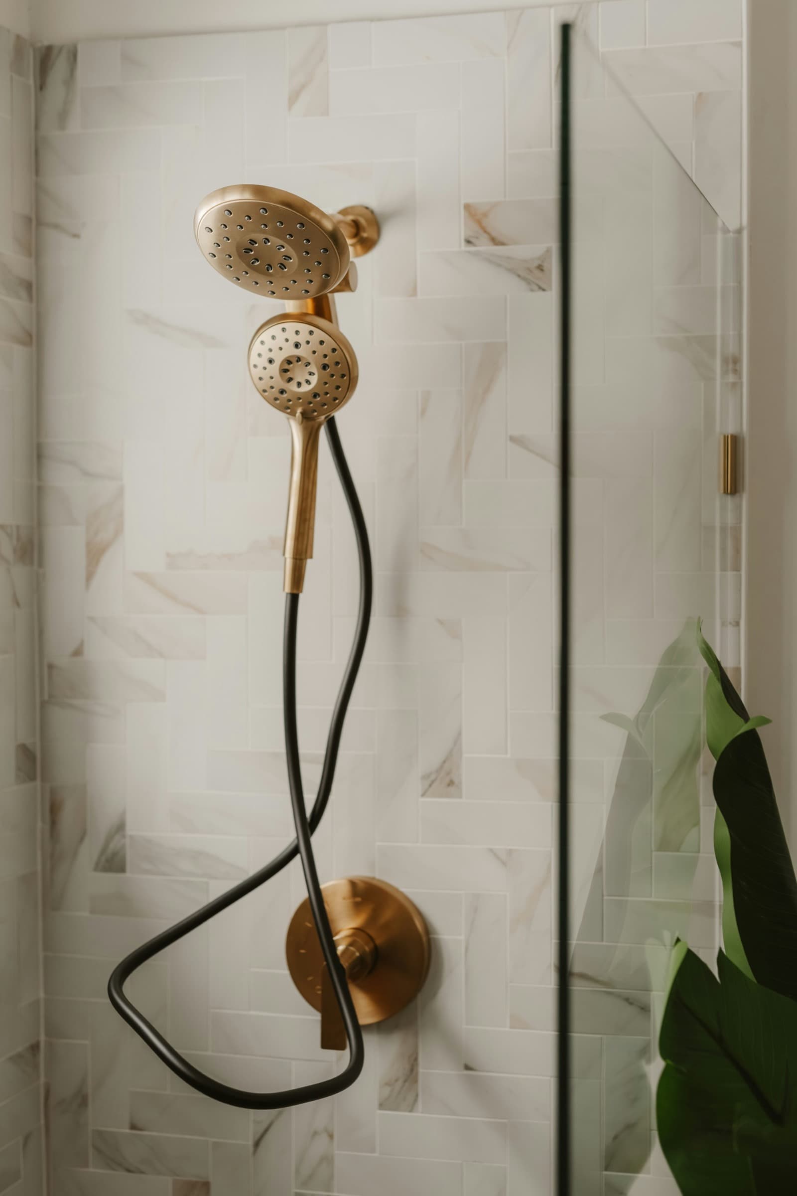Shower area with concealed fittings and overhead shower